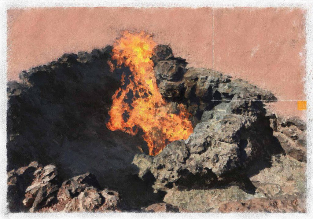Aulaga quemándose por el fuego de Timanfaya Fotografía Ramón Pérez Niz